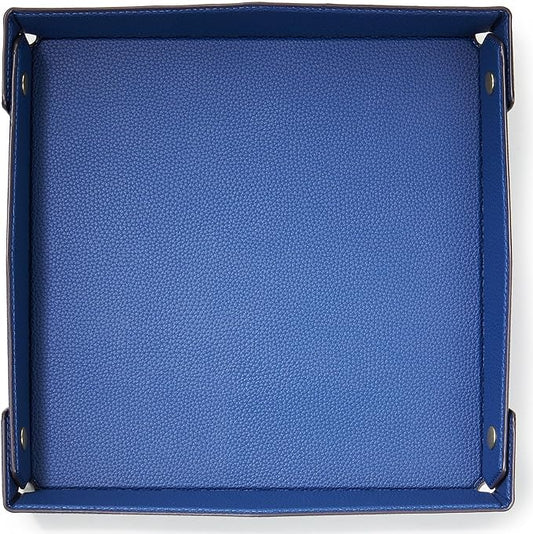 Oversized Leather Catchall Tray for Men, Gentleman's Valet Tray Organizer for Wallet, Keys, Accessories - Microfiber Lychee Blue