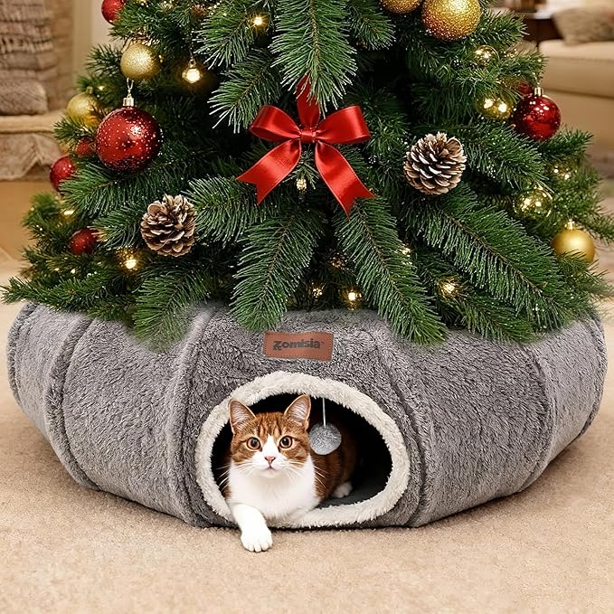 ZOMISA Cat Tunnel Bed for Indoor Cats, Cute Cat Donut Toy Tunnel for Small Large Cats, Peekaboo Pet Cave Play Tunnel for Kitten/Rabbit,Grey