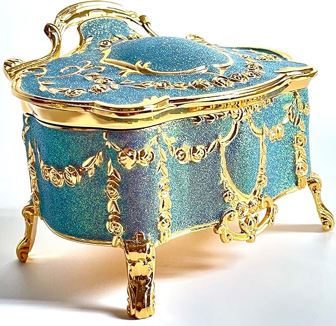 Truewon Princess Jewelry Box, Modern Korean Asian Design Metal Chest Earring Ring Necklaces Storage for Girls (Golden Blue-violet, Small)