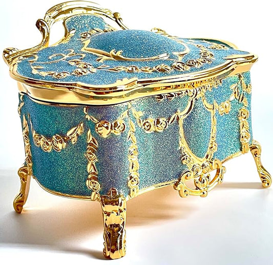 Truewon Princess Jewelry Box, Modern Korean Asian Design Metal Chest Earring Ring Necklaces Storage for Girls (Golden Blue-violet, Small)