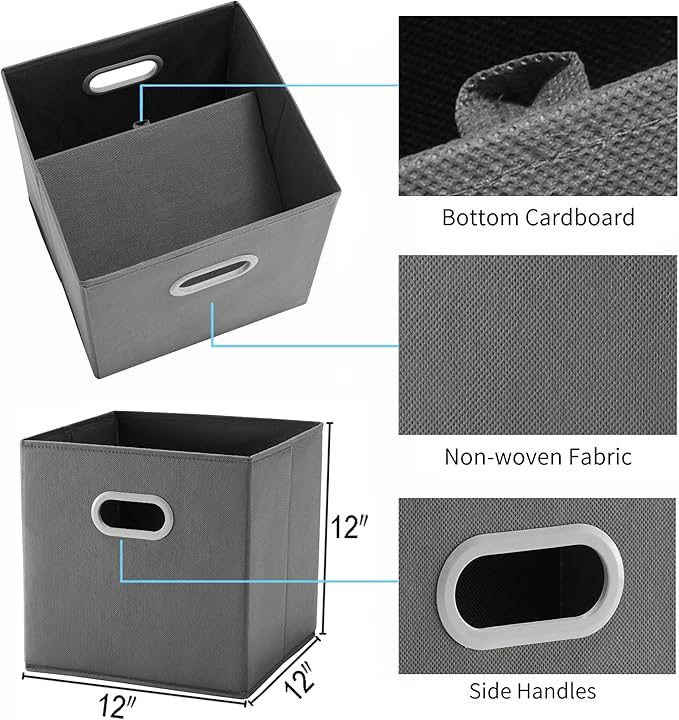 MAX Houser Fabric Storage Bins Cubes Baskets Containers with Dual Plastic Handles for Home Closet Bedroom Drawers Organizers (Cattail Gray)