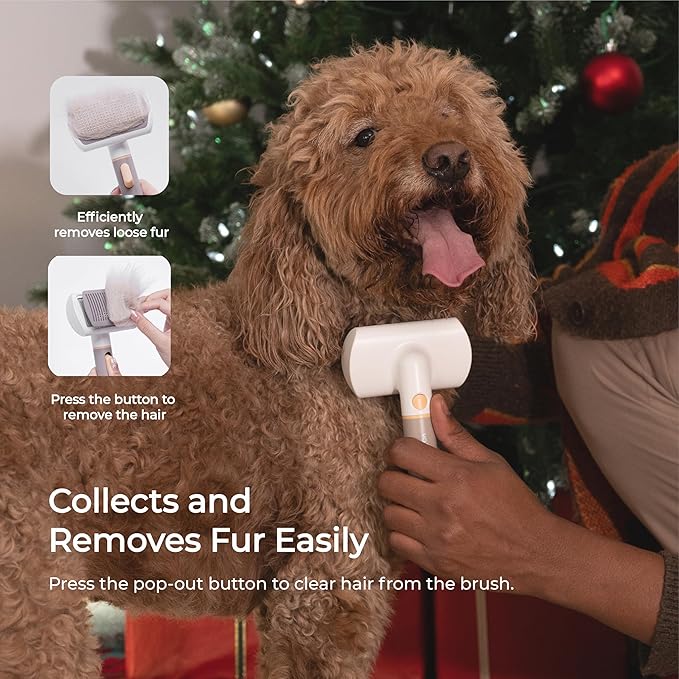 VOOCOO Self Cleaning Slicker Brush, A Complete Grooming Tool, Deshedding Undercoat and Hair Removal for Dogs and Cats, Safe and Gentle on Pets Skin, Easy Pet Hair Removal.