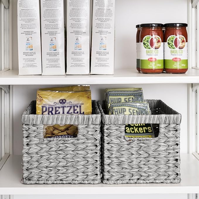 GRANNY SAYS Wicker Baskets with Handles - Gray Storage Baskets (2-Pack) for Organizing Cabinet, Coffee Table