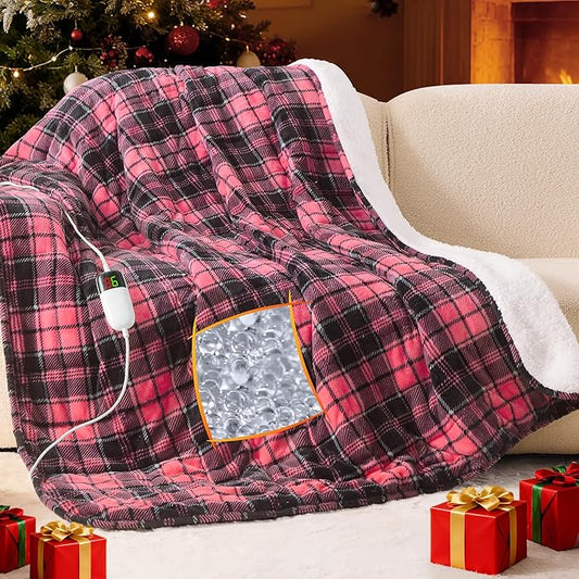 Pink Heated Weighted Blanket for Adults Throw/Twin Size 13Lbs, 50"x60", 2-in-1 Electric Heating Pad Lap Heavy Blanket for 120-140lbs, 10 Heat Level 1-8H Auto-Off, Birthday Gifts for Women Mom Girls
