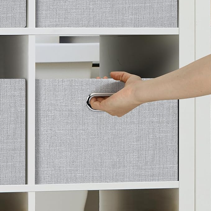 Posprica Closet Organizers and Storage, 4 Pack Large Linen Storage Bins, Decorative Shelf Storage Baskets for Organizing, Foldable Fabric Storage Box for Clothes, Toy, 15x10.5x8.25 Inch(Grey)