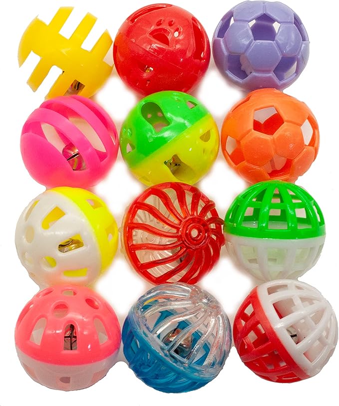 Fashion's Talk 12PCS Value Pack Plastic Ball Cat Toys Lattice Balls with Bell Jingle Kitten Toy,Gift Box 1.5" 6 Styles