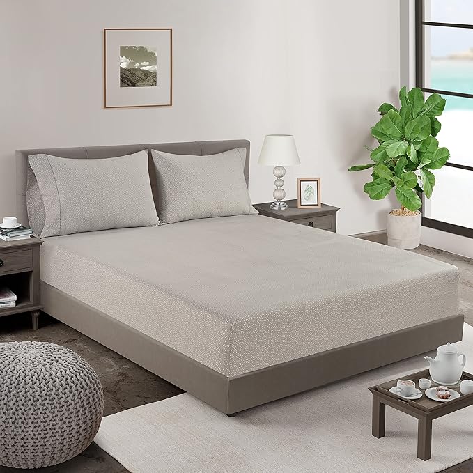 LANE LINEN Fitted Sheet Full Size, 100% Organic Cotton, 3-Piece Set (1 Fitted Sheet, 2 Pillowcases) Percale Weave, Breathable, Fits Mattress Upto 15" Deep - Grey(White Dot)(No Flat Sheet)
