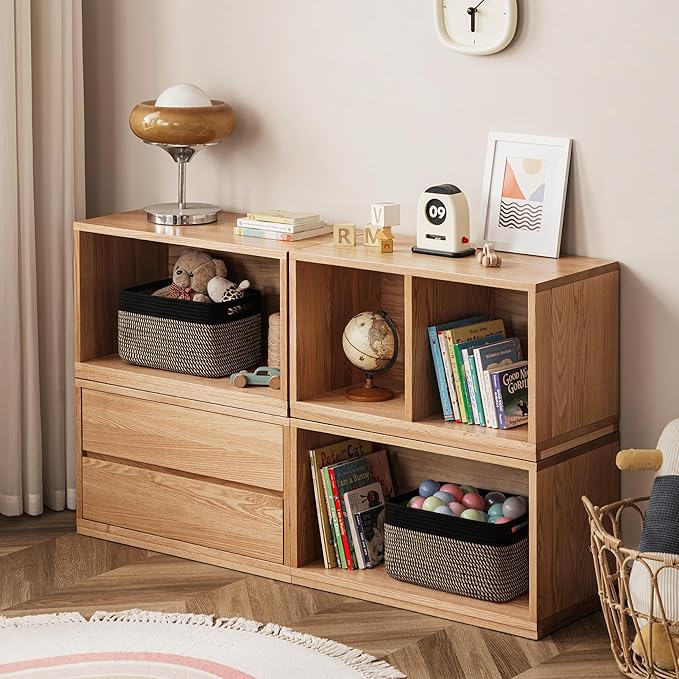 UBBCARE 2 Pack Storage Basket for Shelves, Woven Baskets for Organizing, Durable Organizer Baskets Storage Bins for Bookshelf, Toys, Towels, Clothes, 13''Lx9''Wx7.5''H, Black&Brown