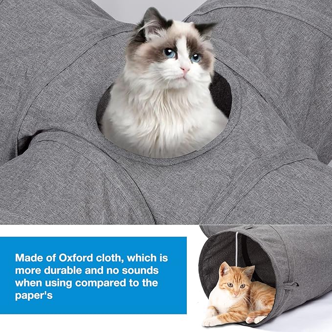 Ownpets Cat Tunnel Sturdy Oxford Fabric Cat Tunnel Toy, S-Shape Collapsible Cat Tunnels for Indoor Cats,Interactive Peek Hole Pet Tunnel Tube with Cat Wand Toy