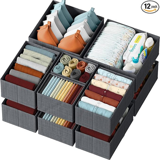 Drawer Organizer Set of 12 Dark Grey - Nursery, Bedroom, Closet Organizer & Storage