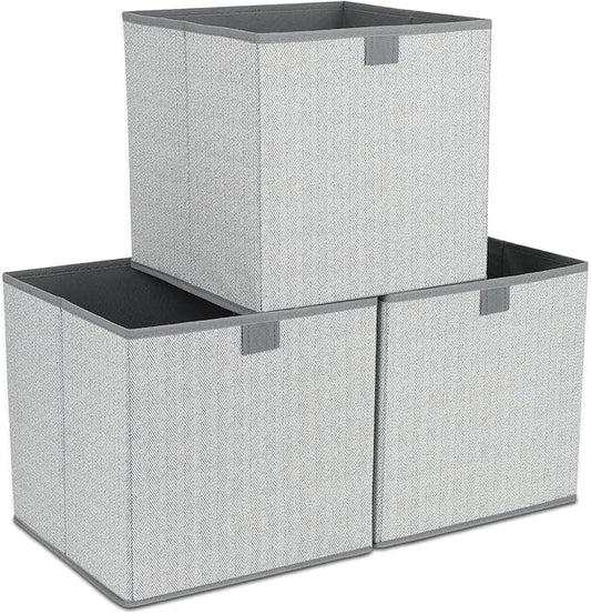 DAYARD Fabric Bins [3-Pack], Foldable Cube Baskets Storage Boxes for Shelves, Closet, Bookshelf, Nursery Organizer Containers, 12 x 12 x 12 inch Grey