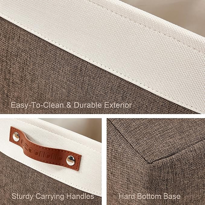 DECOMOMO Storage Baskets for Shelves - Fabric Closet Organizers and Storage Bins, Perfect Baskets for Organizing Closet Toys Nursery (Brown and White, XL - 3 Pack)