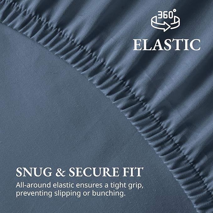 LANE LINEN Full Size Fitted Sheet, 100% Organic Cotton, 3Pc Set (1 Fitted Sheet,2 Pillowcases), Percale Weave, Bottom Sheet, Breathable, Fits Mattress Upto 15" Deep - Navy(No Flat Sheet)