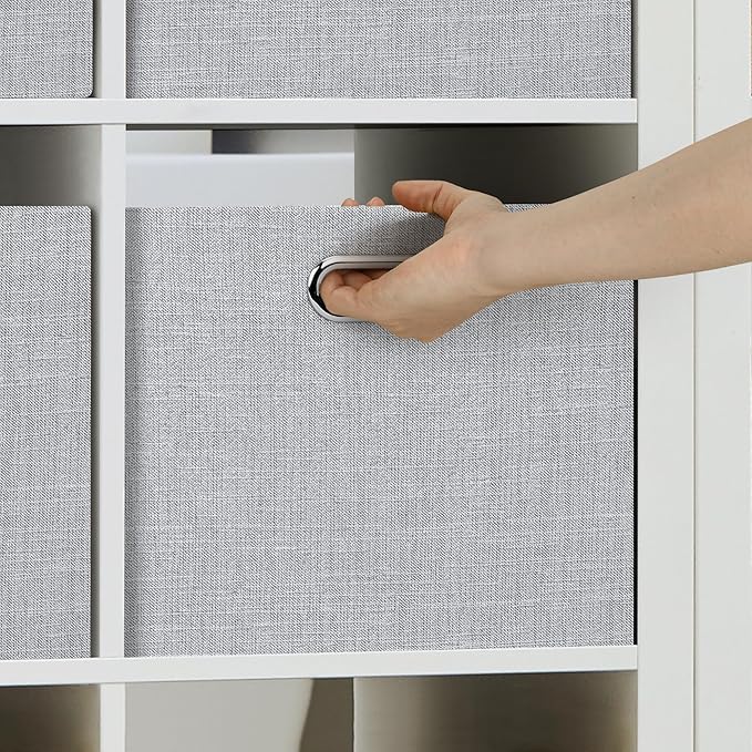 Posprica Closet Organizers and Storage, 4 Pack Large Linen Storage Bins, Decorative Shelf Storage Baskets for Organizing, Foldable Fabric Storage Box for Clothes, Toy, 16.5x12x10.25 Inch(Grey)