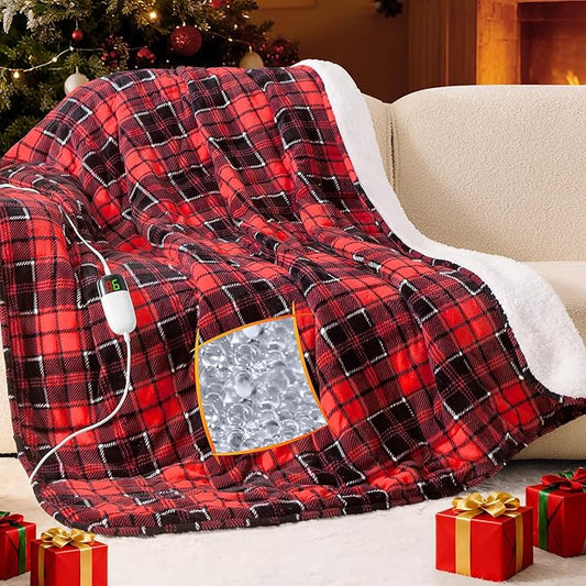 Red Heated Weighted Blanket for Adults Throw/Twin Size 13Lbs 50"x60", 2-in-1 Electric Heating Pad Lap Heavy Blanket for 120-140lbs with 10 Levels 1-8H Auto-Off, Christmas Birthday Gifts for Women Mom