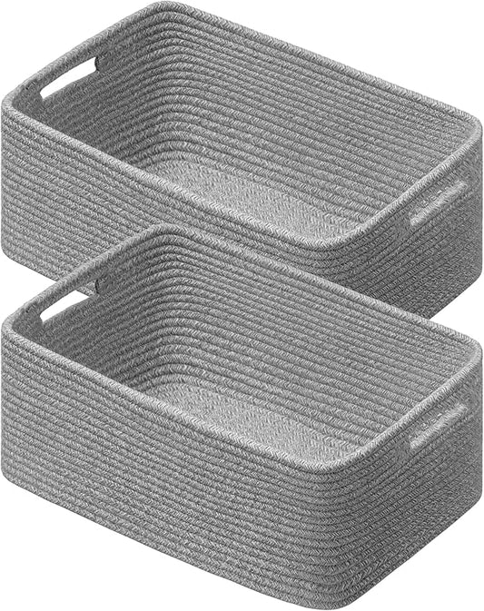 UBBCARE 2 Pack Large Woven Storage Baskets for Organizing, Clothes/Towel/Sweater Organizer for Closet, Storage Baskets Bins for Shelves, Blanket Basket, 17''Lx13''Wx7.5''H, Dark Gray