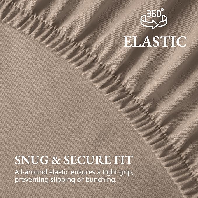 LANE LINEN 100% Organic Cotton Twin Fitted Sheet & Pillowcase Set, Percale Weave, Ultra Soft, Breathable, Fits Mattress Up To 15" Deep - Taupe (No Flat Sheet)