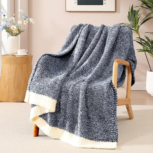 WRENSONGE Throw Blanket Cationic Dyeing Navy Blue Soft Cozy Fluffy Warm Hand Made Throw Blankets for Couch, Sofa, Chair, Bed, Camping, Picnic, Travel Lightweight Bed Blanket - 50"x60"
