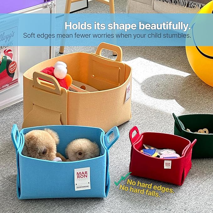 Collapsible Felt BLUE Storage Bin Large 14.6"x9.4"x9.4" – Foldable Basket with Handles for Closet, Laundry Room Organization, Toy Storage, Decorative Storage Bins for Shelves, Nursery Storage