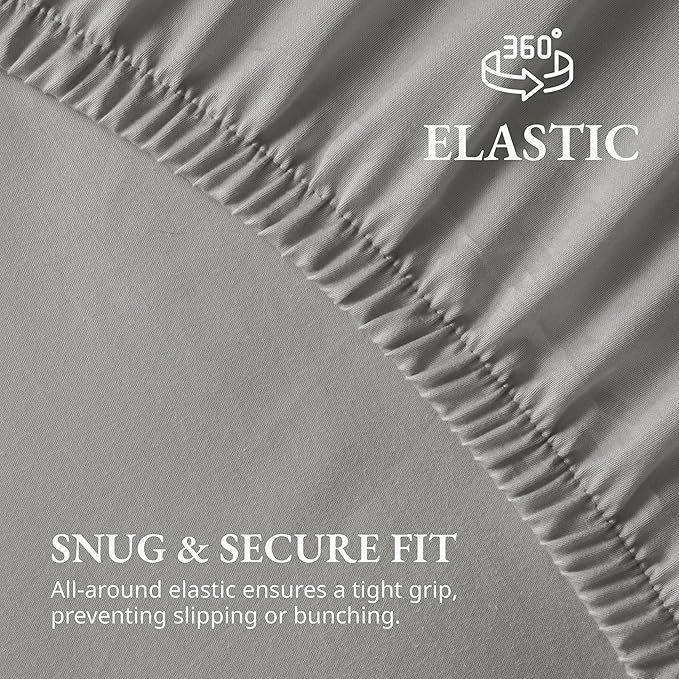 LANE LINEN 100% Organic Cotton Fitted Sheet Queen, Fully Elasticized Soft & Comfy Sustainably Produced Oeko-Tex Certified Snug Fit Deep Pocket 15" Fitted Sheet Only (+Pillowcases) -Silver