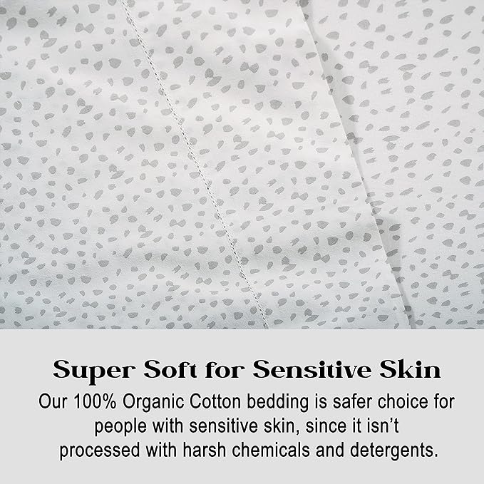 LANE LINEN Twin XL Fitted Sheet, 100% Organic Cotton 2-Piece Set (1 Fitted Sheet, 1 Pillowcase), Percale Weave, Soft, Breathable, Fits Mattress Upto 15" Deep - White (Grey Dot)(No Flat Sheet)