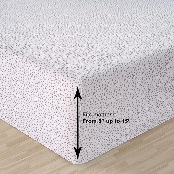 LANE LINEN King Size Fitted Sheet, 100% Organic Cotton, 3-Piece Set (1 Fitted Sheet,2 Pillowcases), Percale Weave, Ultra Soft, Breathable,Fits Mattress Upto 15" Deep - White(Grey Dot)(No Flat Sheet)