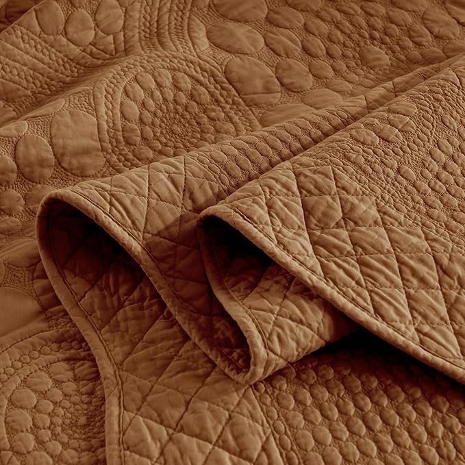 MarCielo 3-Piece 100% Cotton Oversized Bedspread Lightweight Quilt Coverlet Embroidery Farmhouse Bedding Set (Tf Dusty Orange, Oversized King (118"x106"))