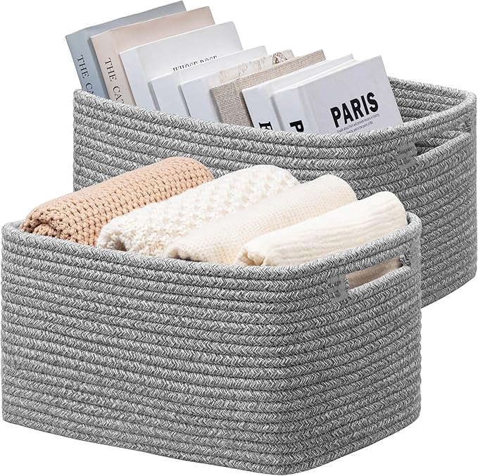 UBBCARE 2 Pack Storage Basket for Shelves, Woven Baskets for Organizing, Durable Organizer Baskets Storage Bins for Bookshelf, Toys, Towels, Clothes, 13''Lx9''Wx7.5''H, Dark Gray