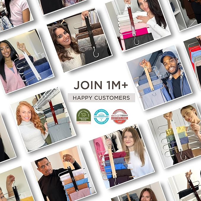 MORALVE Pants Hangers Space Saving - 2 Pack European Beechwood Scarf and Jean Hangers - Closet Organizer and Space Saver Pant Rack, Leggings Hanger, and Scarf Holder with 360° Swivel Hook