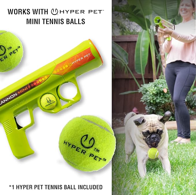 Hyper Pet MINI K9 Kannon Dog Ball Thrower Launcher for Dogs (Small Breeds Up To 20 Pounds), Includes One Hyper Pet 2 Inch Tennis Ball