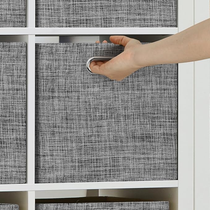 Posprica 15.12"x12.13"x12.01" Storage Cube Bins, Linen Decorative Closet Storage Organizer for IKEA Kallax, 4 Pack Fabric Foldable Large Storage Baskets for Closet, Shelves, Clothes, Toy (Black)