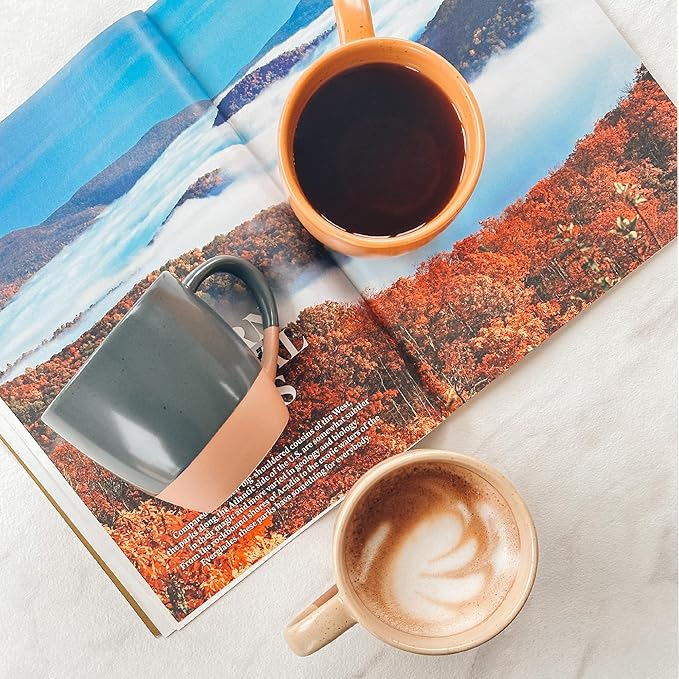 Mora Ceramic Artisan Matte Large Latte Mug Set of 4, 16oz - Microwavable, Porcelain Coffee Cups With Big Handle - Modern, Boho, Unique Style For Any Kitchen. Microwave Safe Stoneware - Safari Colors