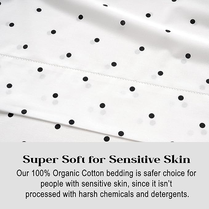 LANE LINEN King Fitted Sheet, 100% Organic Cotton, 3-Piece Set (1 Fitted Sheet,2 Pillowcases), Percale Weave, Ultra Soft, Breathable,Fits Mattress Upto 15" Deep - Polka Dot (No Flat Sheet)