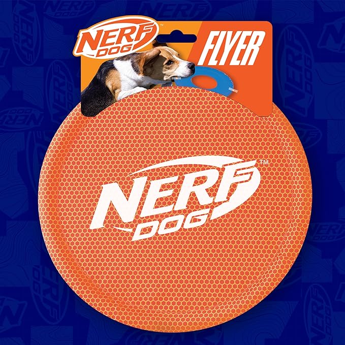 Nerf Dog Nylon Flyer Dog Toy, Flying Disc, Lightweight, Durable and Water Resistant, Great for Beach and Pool, 9 inch diameter, for Medium/Large Breeds, Single Unit, Orange