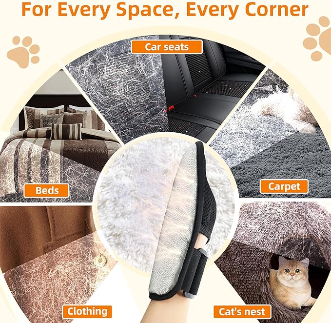 Pet Hair Remover Glove for Cats & Dogs, Patented Adjustable Strap, Reusable Five-Finger Grooming Glove, Non-Slip Fit, Removes Pet Hair from Couch, Carpet, Laundry & Car Seat, 2 Pcs