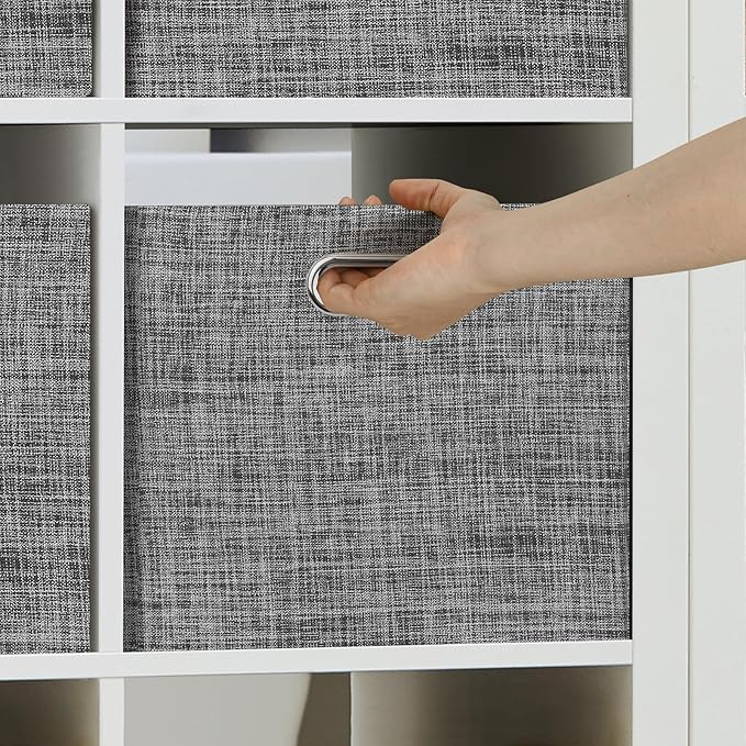 Posprica Closet Storage Bins, 4 Pack Large Closet Shelf Organizers, Linen Fabric Decorative Storage Baskets for Organizing, Foldable Storage Box for Clothes, Toy, 16.5x12x10.25 Inch (Black)