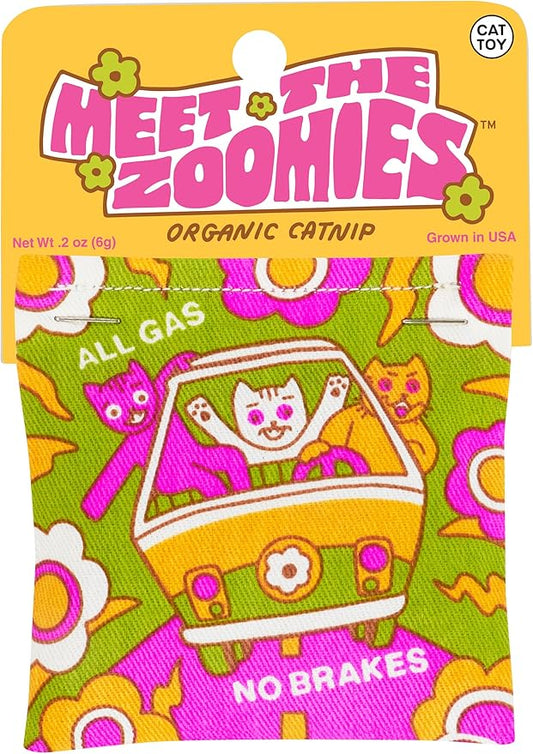 Blue Q Meet The Zoomies Catnip Toys - Durable Cat Toys for Biting, Premium USA-Grown Organic Catnip, Pet Supplies, 100% Silk-Screened Cotton Pouch w/Funny Kitty Graphics, Cat Birthday Gift