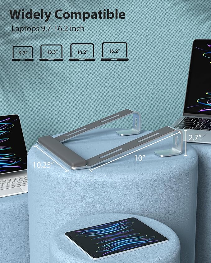 NTMY Laptop Stand for Desk with Wrist Rest Pad, Aluminum Computer Stand for Laptop, Ergonomic Laptop Stand Riser for MacBook/HP/Dell/Acer/Lenovo 10-17.3'' - Silver