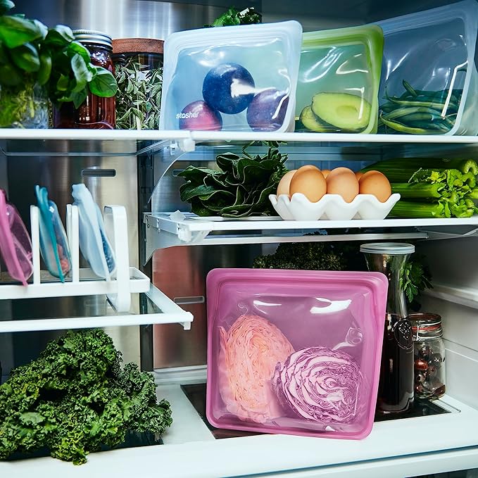 Stasher Premium Silicone Reusable Food Storage Stand-Up Bag Mega, Aqua, Microwave, Sous Vide, Dishwasher, Oven and Freezer Safe, BPA Free, Leak-free, Eco-friendly, 104 Oz