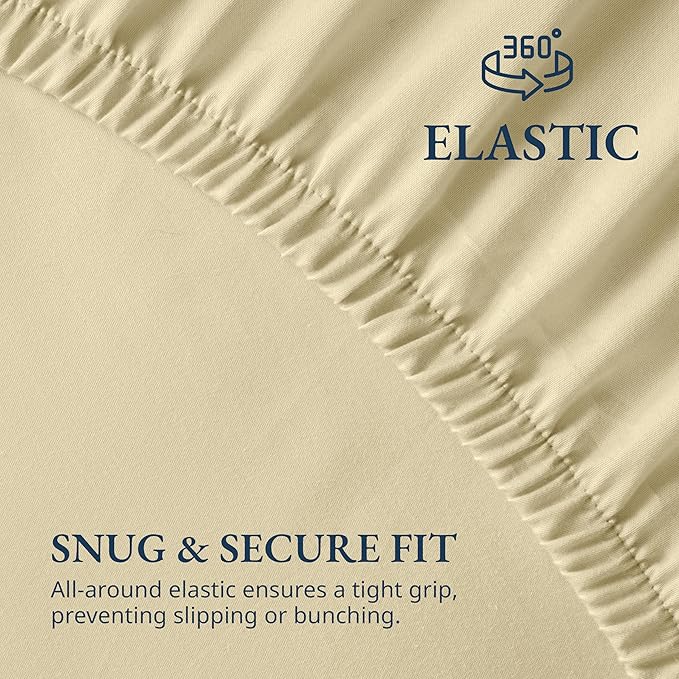 LANE LINEN Twin XL Fitted Sheet, 100% Organic Cotton 2-Piece Set (1 Fitted Sheet, 1 Pillowcase), Percale Weave, Bottom Sheet, Soft, Breathable, Fits Mattress Upto 15" Deep - Vanilla (No Flat Sheet)