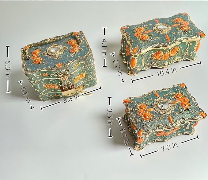 Truewon Jewelry Chest Rose Pastoral Style Metal Box Trinket Vintage Trinket Gemstone Storage Tray Treasure Souvenir Gift Case for Girls Women (Golden Starshine Bluish Violet, Large)