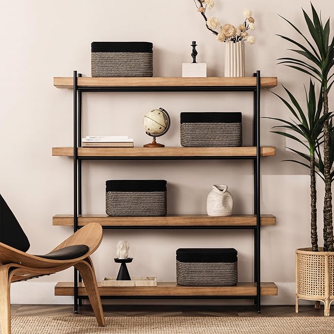 UBBCARE 2 Pack Storage Basket for Shelves, Woven Baskets for Organizing, Durable Organizer Baskets Storage Bins for Bookshelf, Toys, Towels, Clothes, 13''Lx9''Wx7.5''H, Black&Brown