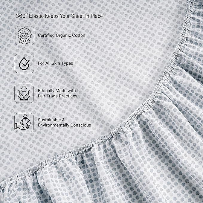 LANE LINEN Twin XL Fitted Sheet, 100% Organic Cotton 2Pc Set (1 Fitted Sheet, 1 Pillowcase) Percale Weave, Bottom Sheet, Soft, Breathable, Fits Mattress Upto 15" Deep - Polka Dot Blue (No Flat Sheet)