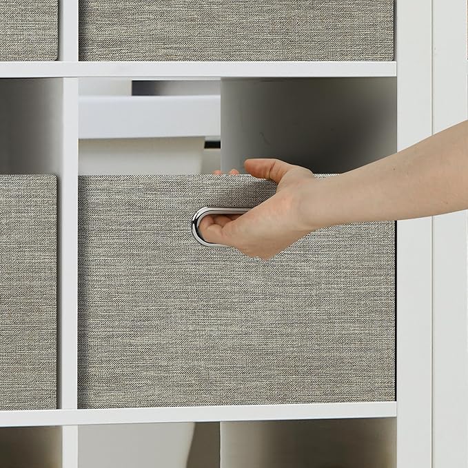 Posprica Closet Storage Bins, 4 Pack Closet Shelf Organizers, Linen Fabric Decorative Storage Baskets for Organizing, Foldable Storage Box for Clothes, Toy, 15x10.5x8.25 Inch-Coffee