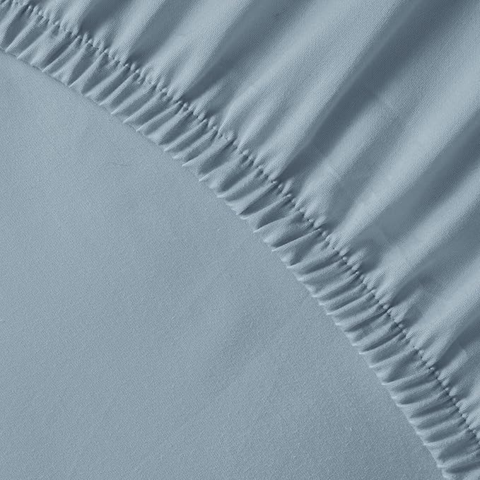 LANE LINEN Twin Fitted Sheets - 100% Organic Cotton 2-Piece Set (1 Fitted Sheet, 1 Pillowcase), Percale Weave, Bottom Sheet, Soft, Breathable, Fits Mattress Upto 15' Deep -French Blue (No Flat Sheet)