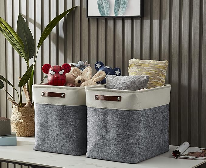 DECOMOMO Extra Large Storage Baskets 54.5L Fabric Storage Bins for Organizing Linen Closet, Toys, Nursery (Slate Grey and White, XXXL - 3 pack)