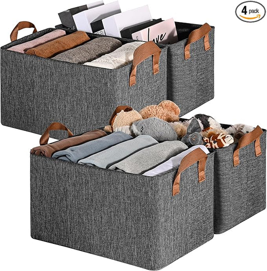 GRANNY SAYS Closet Storage Baskets, Collapsible Fabric Storage Bins with Metal Frame, Clothes Organizer Bins, Large Baskets for Shelves, Dark Gray, 4-Pack