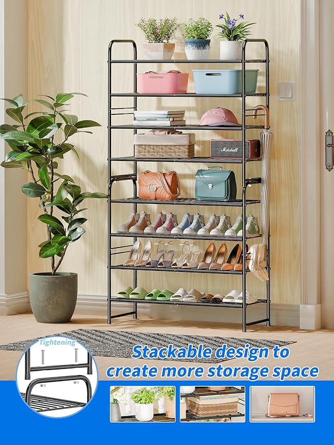 SUFAUY 33" Wide Shoe Rack, 4-Tier Shoe Storage Rack for 20-25 Pairs of Shoes, Shoe Organizer for Entryway, Stackable, Heavy Duty, Steel Frame, Industrial, Black