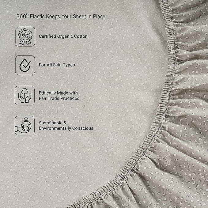 LANE LINEN Twin Fitted Sheets, 100% Organic Cotton 2-Piece Set (1 Fitted Sheet, 1 Pillowcase), Percale Weave, Soft, Breathable, Fits Mattress Upto 15' Deep - Grey (White Dot)(No Flat Sheet)