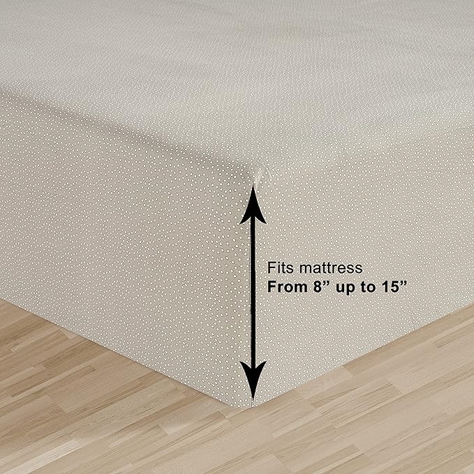 LANE LINEN Twin Fitted Sheets, 100% Organic Cotton 2-Piece Set (1 Fitted Sheet, 1 Pillowcase), Percale Weave, Soft, Breathable, Fits Mattress Upto 15' Deep - Grey (White Dot)(No Flat Sheet)